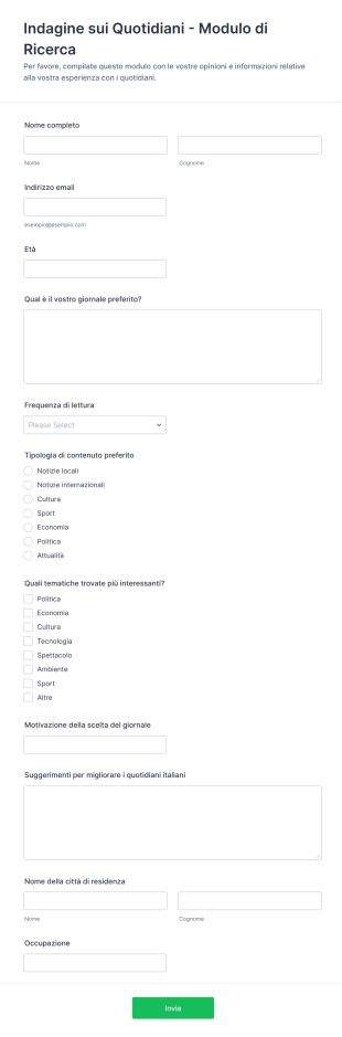 Indagine Sui Quotidiani Modulo Di Ricerca