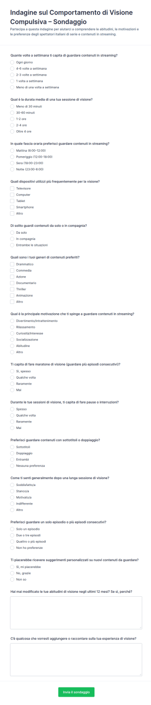 Indagine Sul Comportamento Di Visione Binge