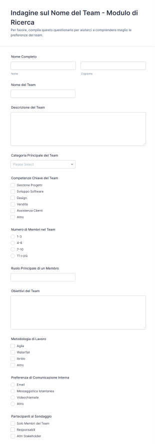Indagine Sul Nome Del Team Modulo Di Ricerca