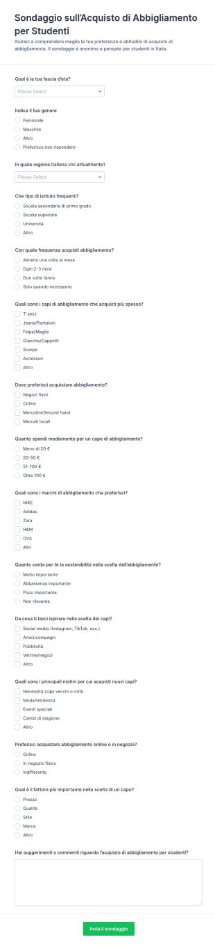 Indagine Sull’acquisto Di Abbigliamento Scolastico