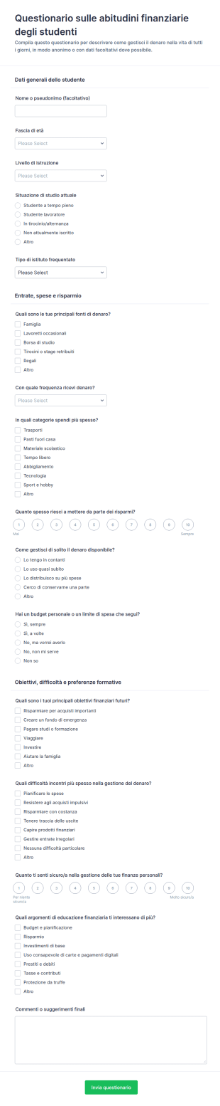 Indagine Sulle Abitudini Finanziarie Degli Studenti
