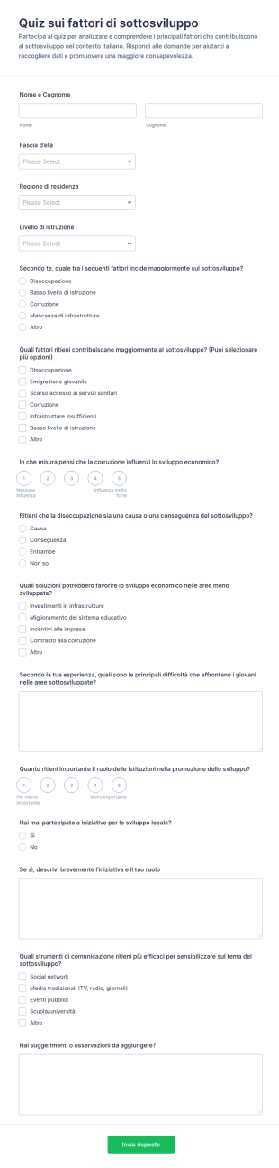 Indagine Sulle Cause Di Sottosviluppo Quiz