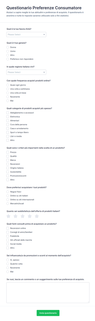 Indagine Sulle Preferenze Dei Consumatori