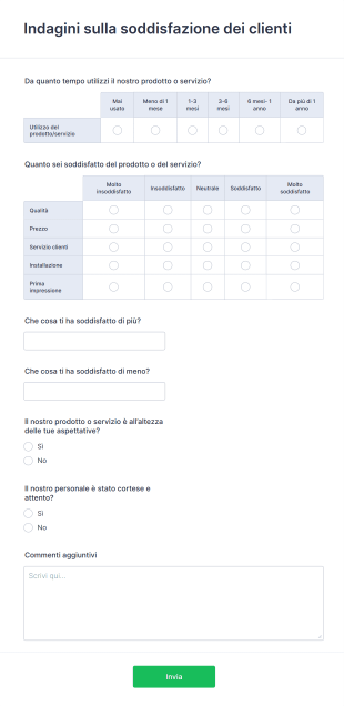 Indagini Sulla Soddisfazione Dei Clienti Form Template