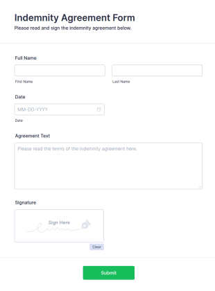 Indemnity Agreement Form Template