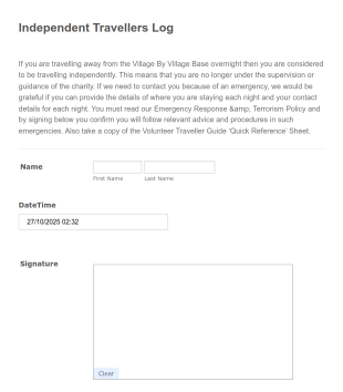 Independent Traveller Log Form Template