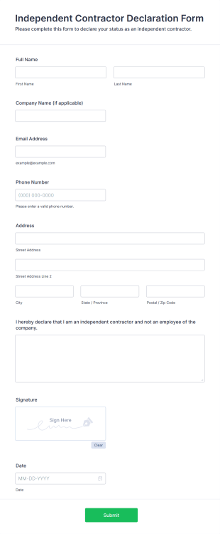 Independent Contractor Declaration Form Template