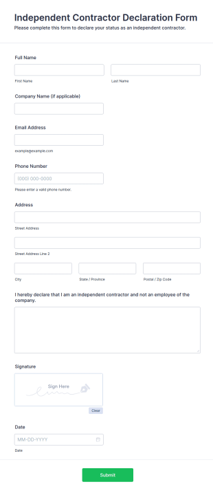Independent Contractor Declaration Form Template