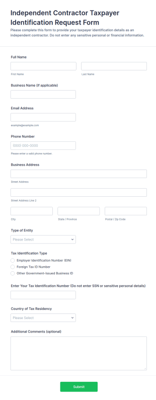 Independent Contractor Taxpayer Identification Request Form Template