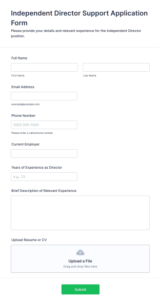 Independent Director Support Application Form Form Template
