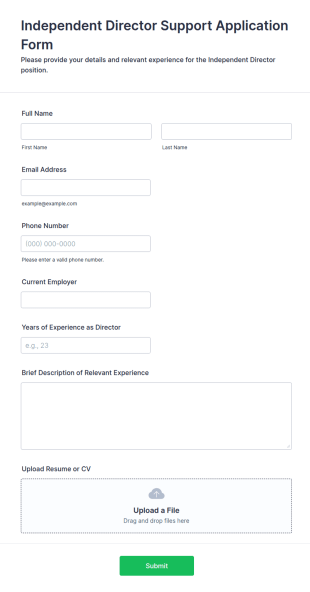 Independent Director Support Application Form Template