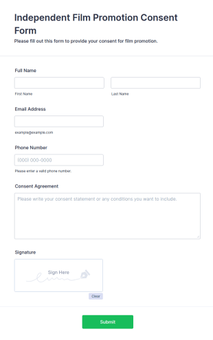 Independent Film Promotion Consent Form Template