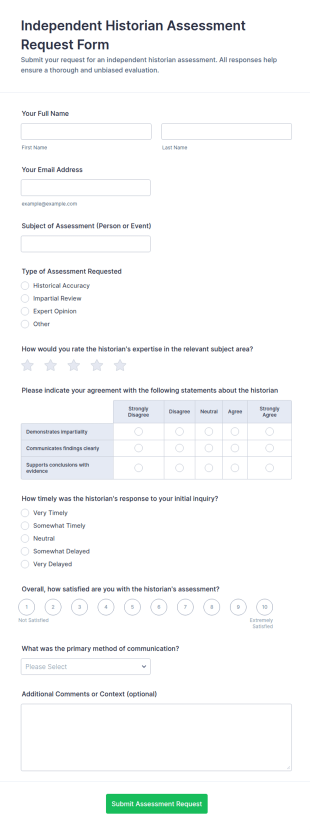 Independent Historian Assessment Request Form Template