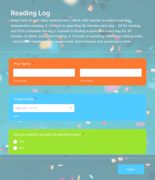 Independent Reading Log Form Template