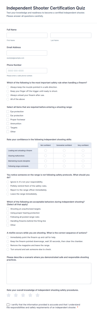 Independent Shooter Certification Quiz Form Template