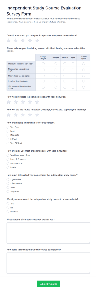 Independent Study Course Evaluation Form Template