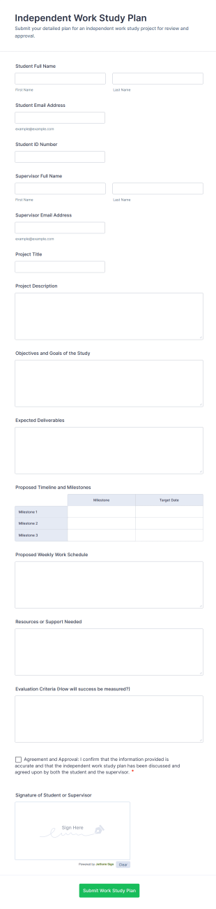 Independent Work Study Plan Form Template