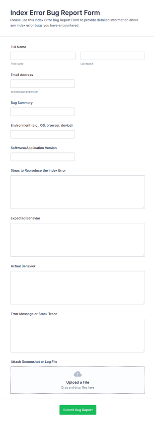 Index Error Bug Report Form Template