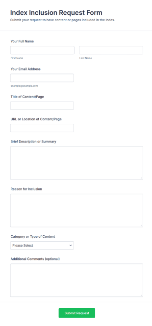 Index Inclusion Request Form Template
