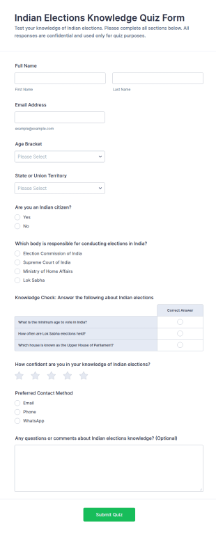Indian Elections Knowledge Quiz Form Template