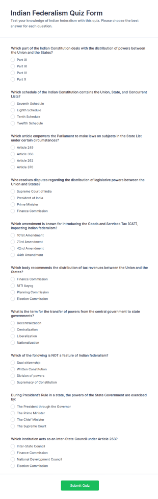 Indian Federalism Quiz Form Template