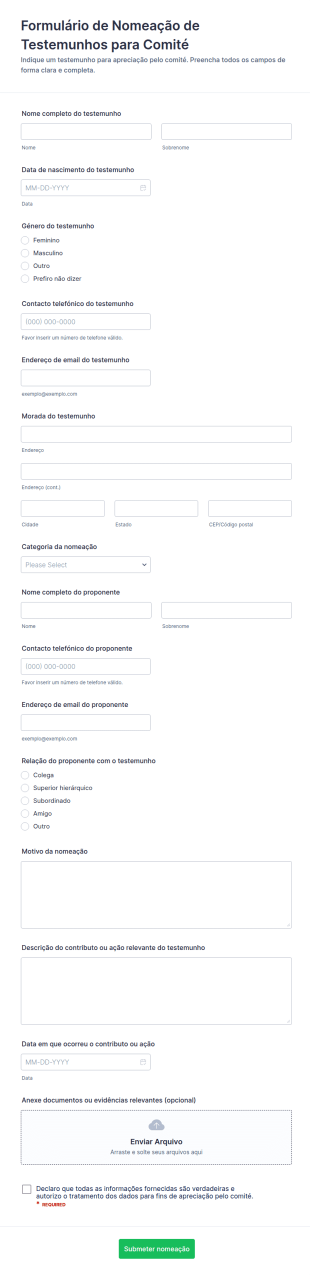 Indicação De Testemunho De Comité Form