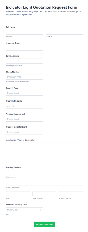 Indicator Light Quotation Request Form Template