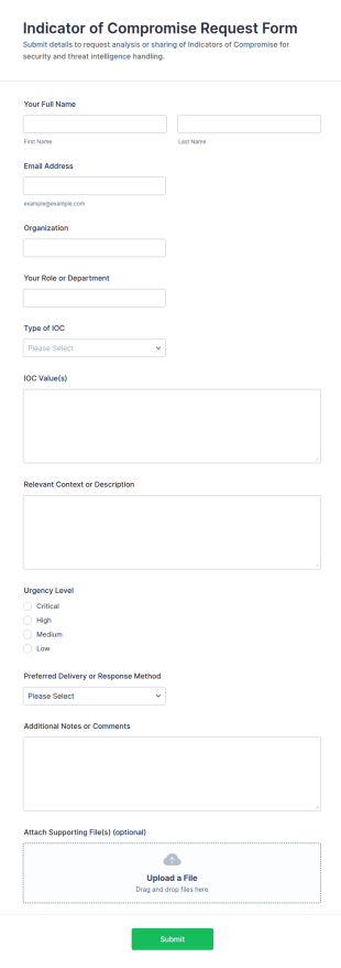 Indicator Of Compromise (IOC) Request Form Template
