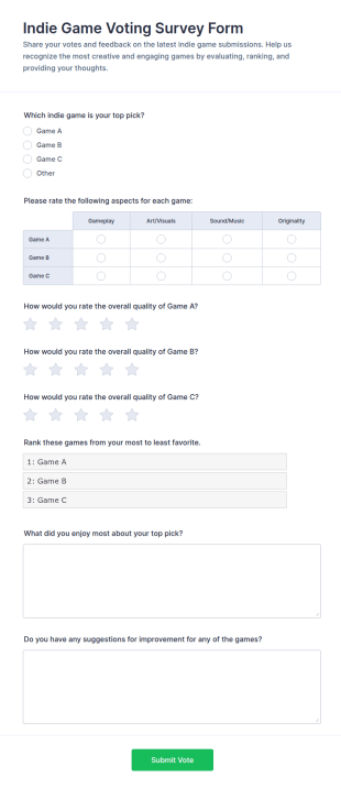 Indie Game Voting Survey Form Template