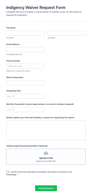 Indigency Waiver Request Form Template