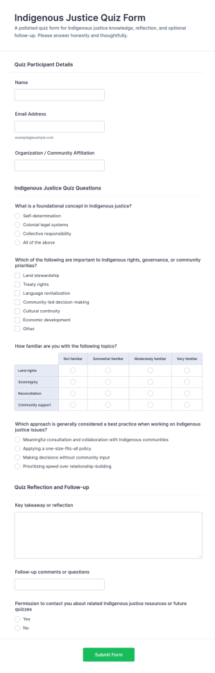 Indigenous Justice Quiz Form Template