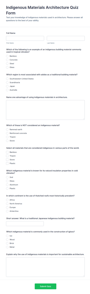 Indigenous Materials Architecture Quiz Form Template