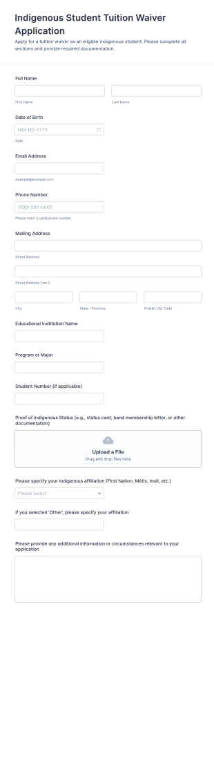 Indigenous Student Tuition Waiver Application Form Template