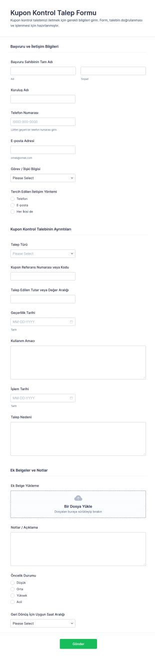 İndirim Çeki Talep Formu 🎟️ Form Şablonu