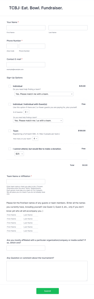 Individual And Team Event Registration Form Template