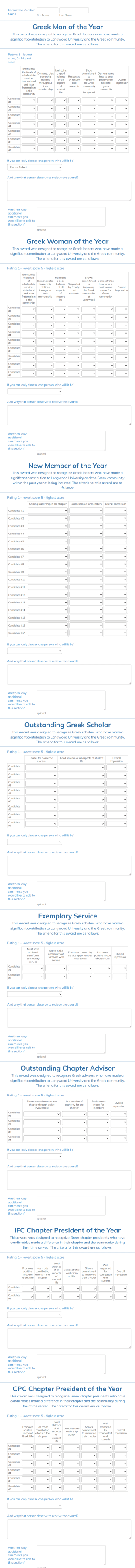 Individual Greek Awards 2017 Rubric Form Template