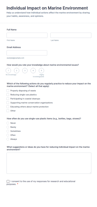 Individual Impact On Marine Environment Form Template