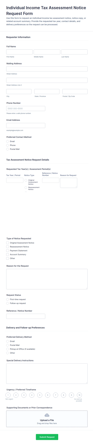 Individual Income Tax Assessment Notice Request Form Template