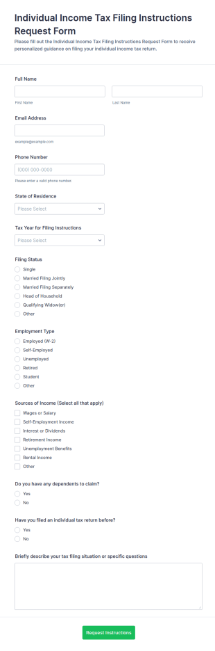 Individual Income Tax Filing Instructions Request Form Template