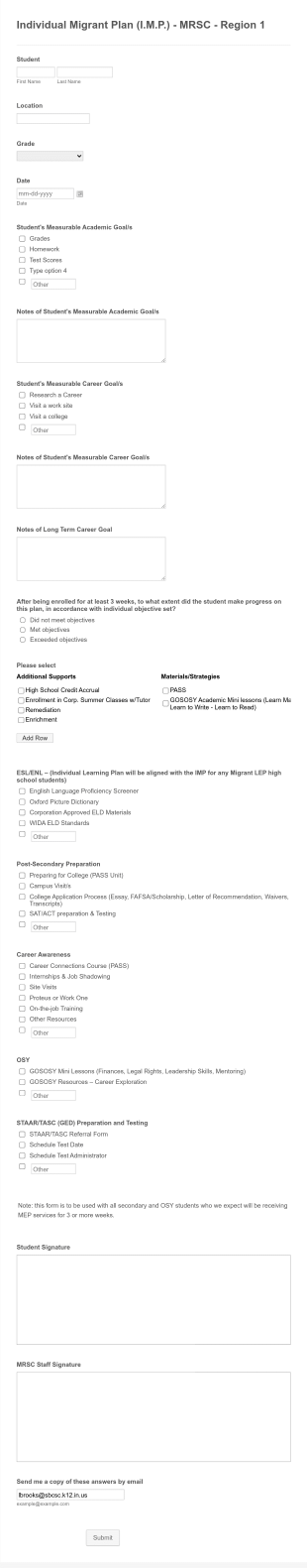 Individual Migrant Plan (I.M.P.) MRSC Region 1 Form Template