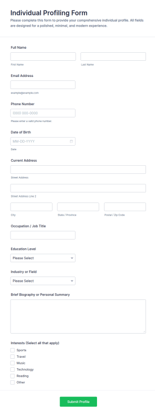 Individual Profiling Form Template