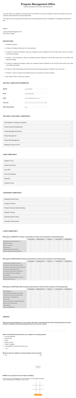Individual Self Assessment Form For Program Management Office Form Template