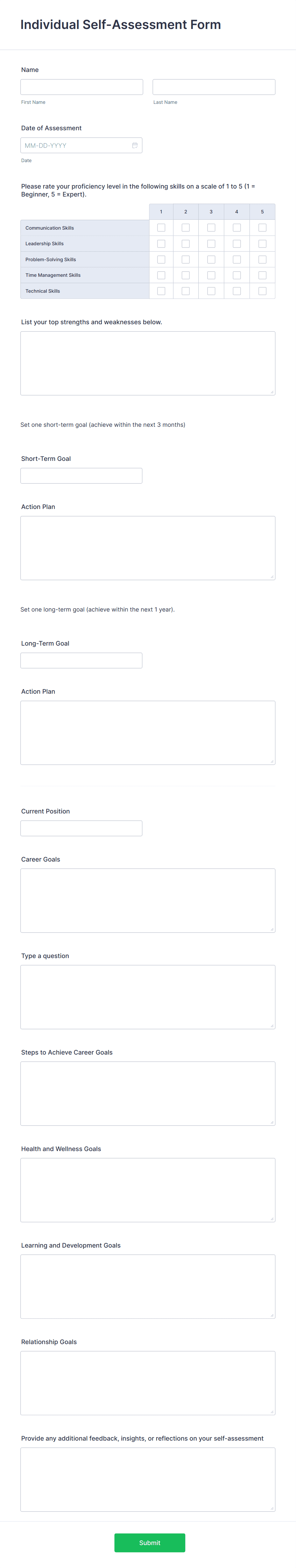Individual Self-Assessment Form Template | Jotform