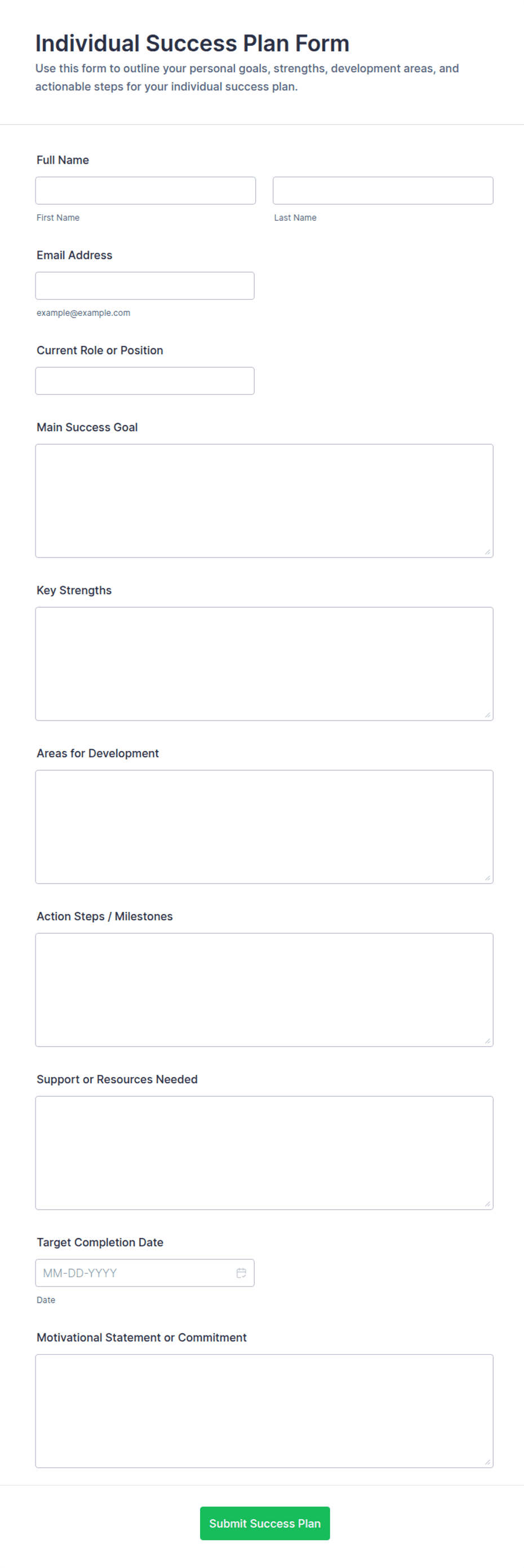 Individual Success Plan Form Template | Jotform