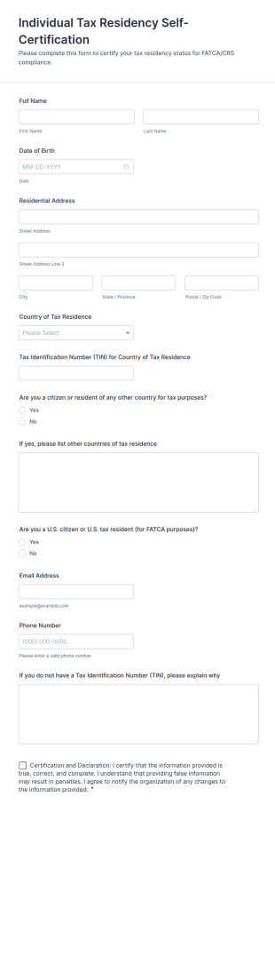 Individual Tax Residency Self Certification Form Template
