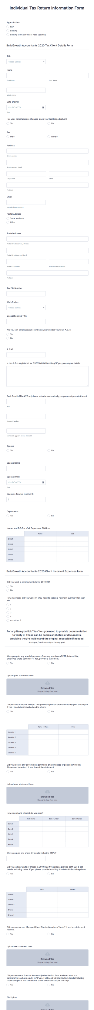 Individual Tax Return Information Form Template