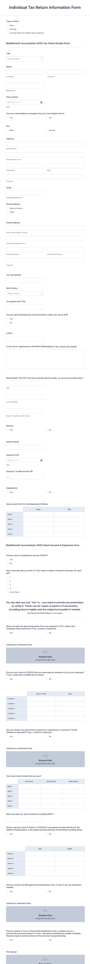 Individual Tax Return Information Form Template