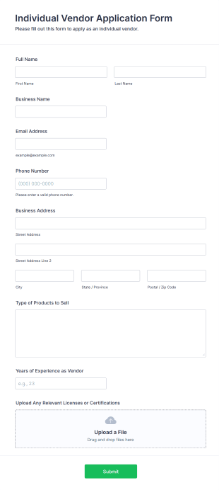Individual Vendor Application Form Template