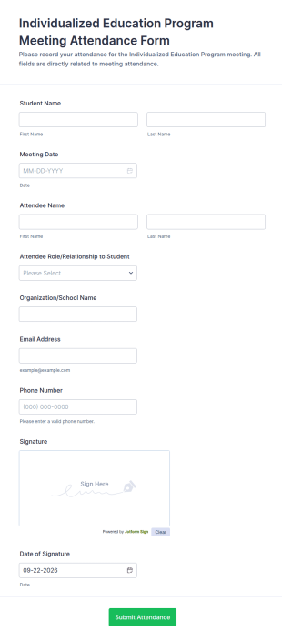 Individualized Education Program Meeting Attendance Form Template