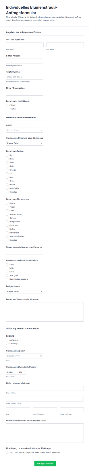 Individuelle Blumenstrauß Anfrage